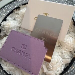 CHANEL lavender Portable Rectangle Card Holder/Mirror
